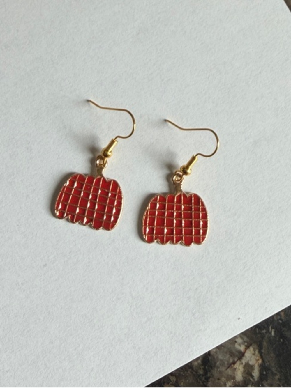 Handmade Dark Orange Pumpkin Dangle Earrings